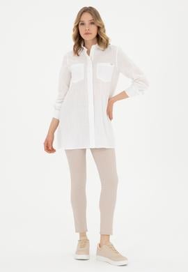 Kadın Ekru Uzun Kollu Gömlek - 50289198019