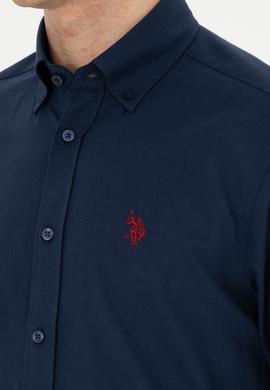 Erkek Keten Görünümlü Lacivert Basic Gömlek - 50288648133