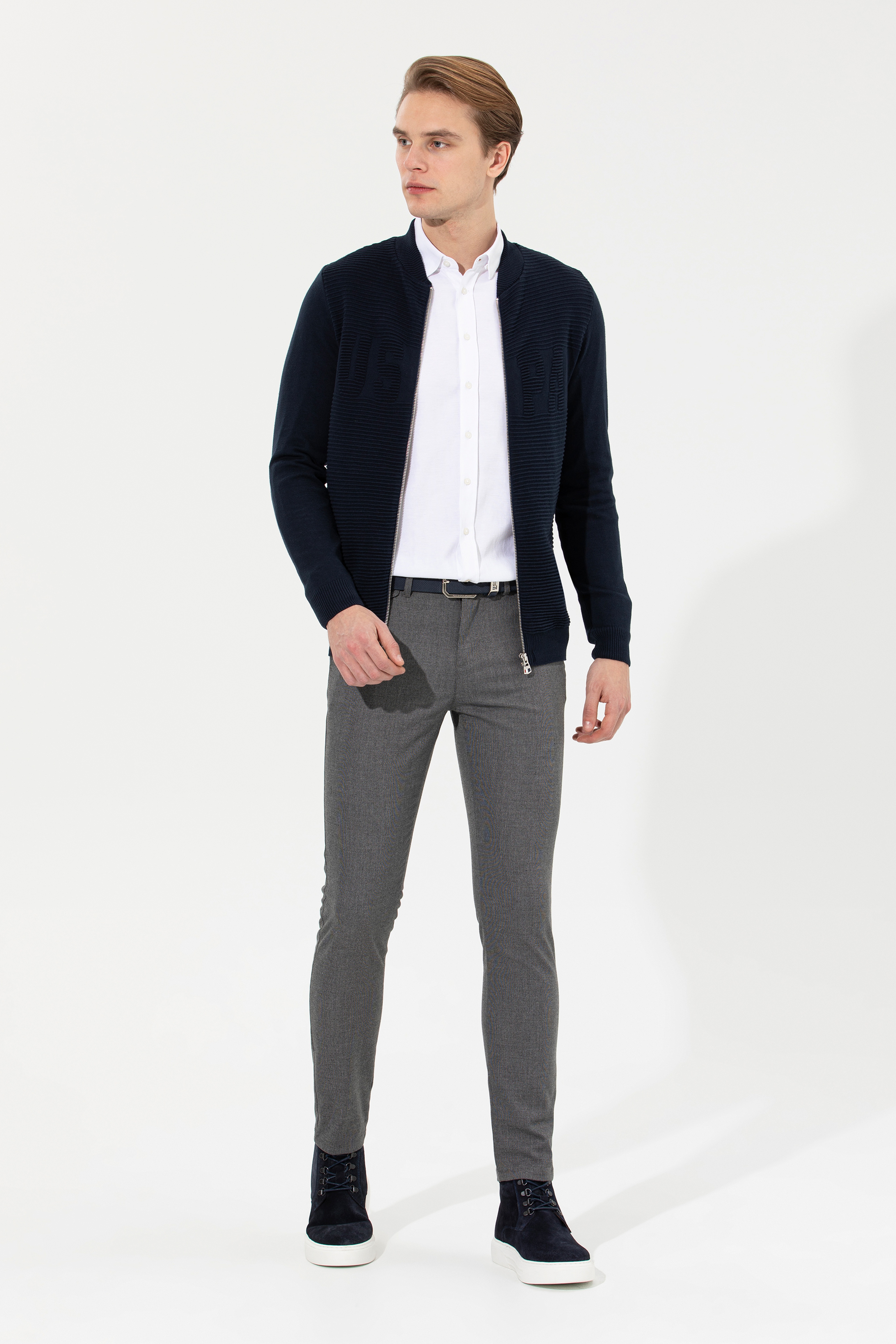 Erkek Slim Fit Gri Kanvas Pantolon - Image 1