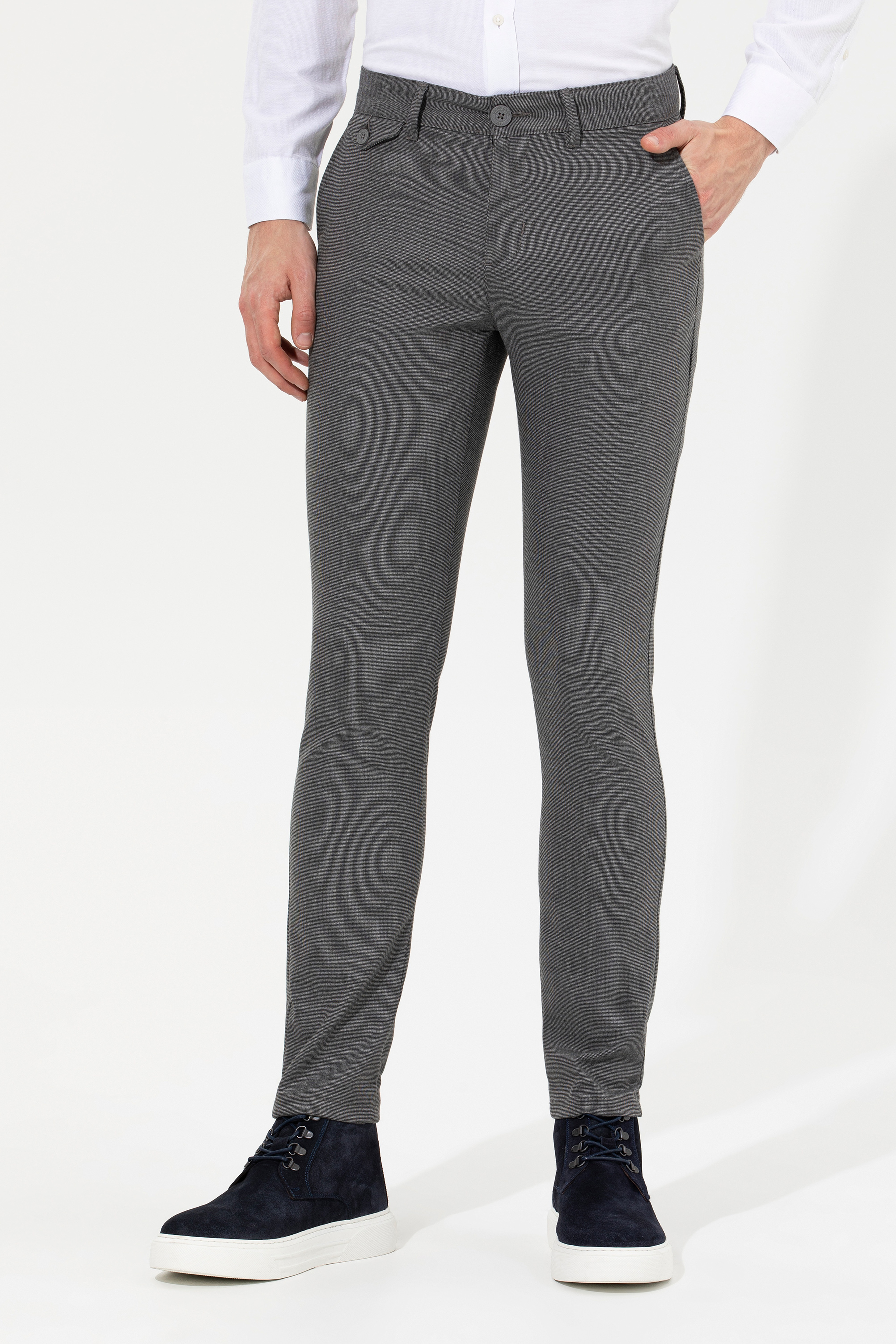 Erkek Slim Fit Gri Kanvas Pantolon