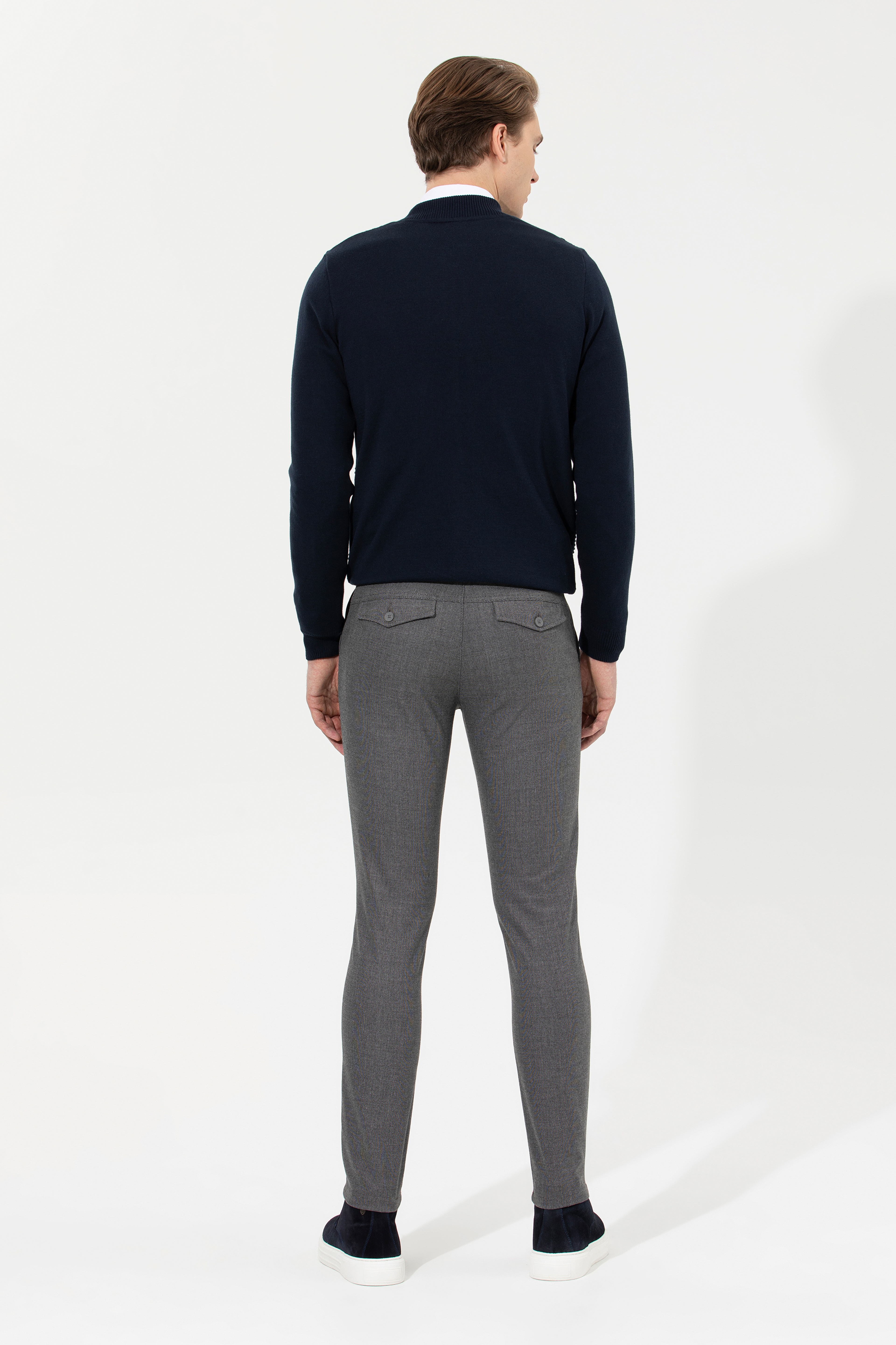 Erkek Slim Fit Gri Kanvas Pantolon