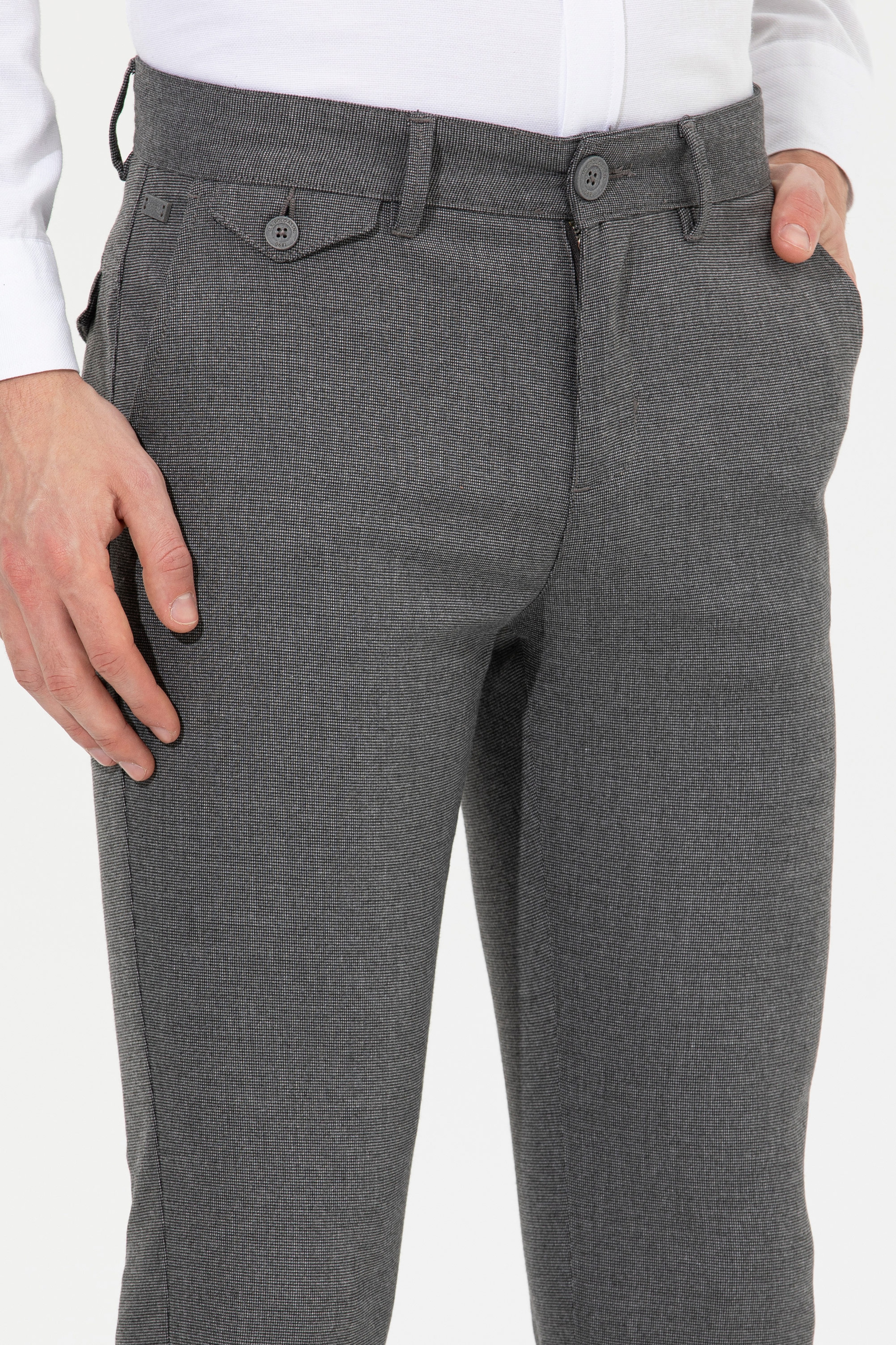 Erkek Slim Fit Gri Kanvas Pantolon