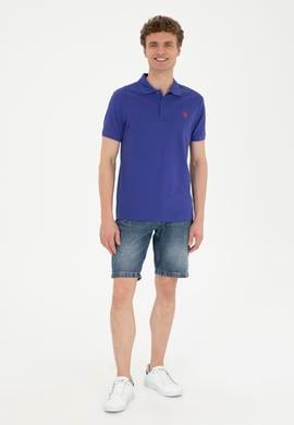 Erkek Slim Fit Polo Yaka Mavi Basic Tişört - 50279573367