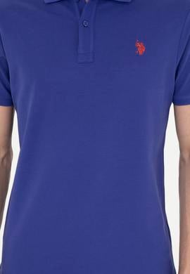Erkek Slim Fit Polo Yaka Mavi Basic Tişört - 50279573367