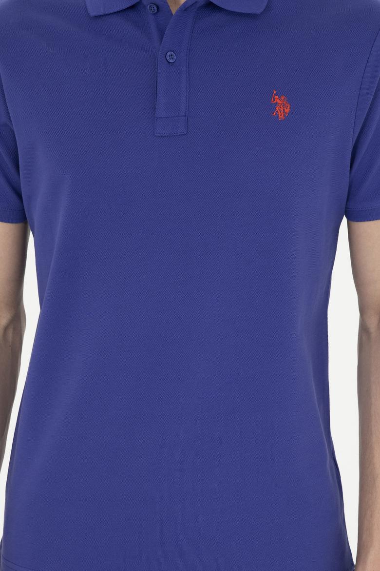 Erkek Slim Fit Polo Yaka Mavi Basic Tişört - 50279573367
