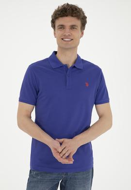 Erkek Slim Fit Polo Yaka Mavi Basic Tişört - 50279573367