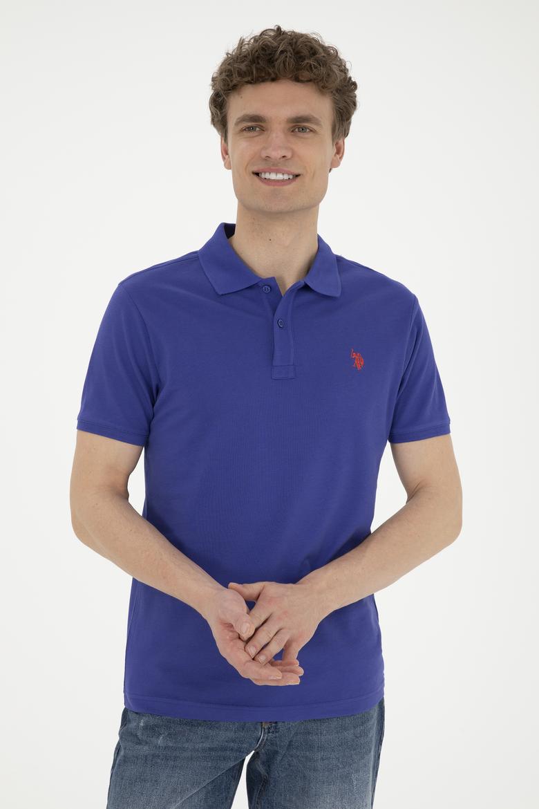 Erkek Slim Fit Polo Yaka Mavi Basic Tişört - 50279573367