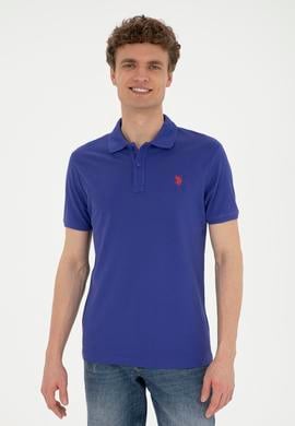Erkek Slim Fit Polo Yaka Mavi Basic Tişört - 50279573367
