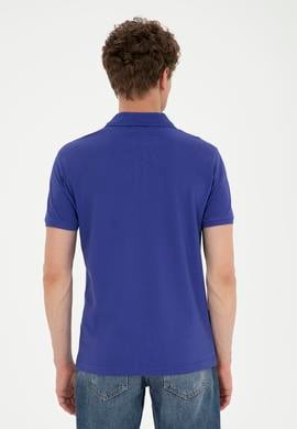 Erkek Slim Fit Polo Yaka Mavi Basic Tişört - 50279573367