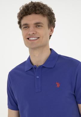 Erkek Slim Fit Polo Yaka Mavi Basic Tişört - 50279573367