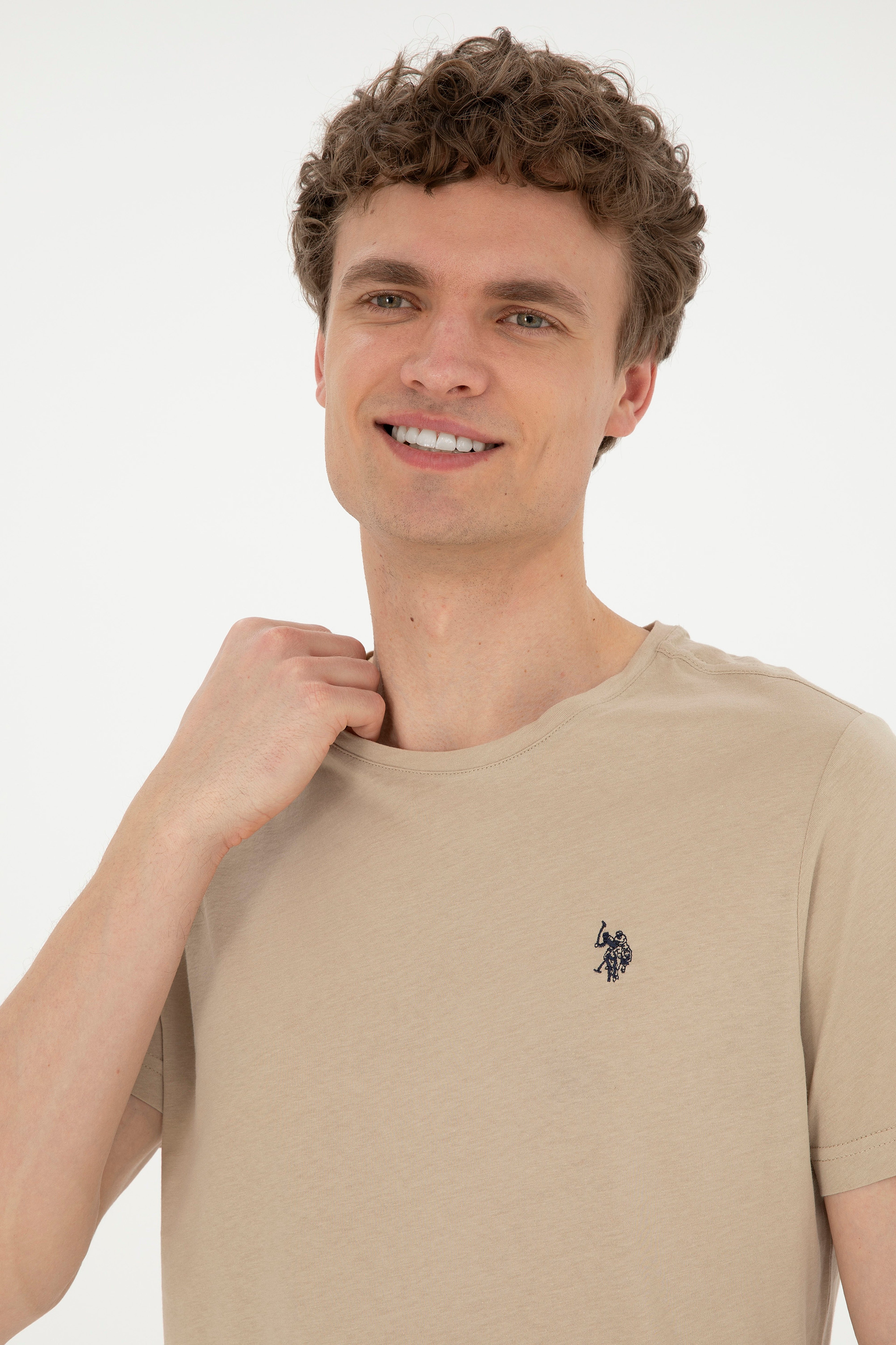 Erkek Regular Fit Bisiklet Yaka Açık Haki Basic Tişört - Image 2