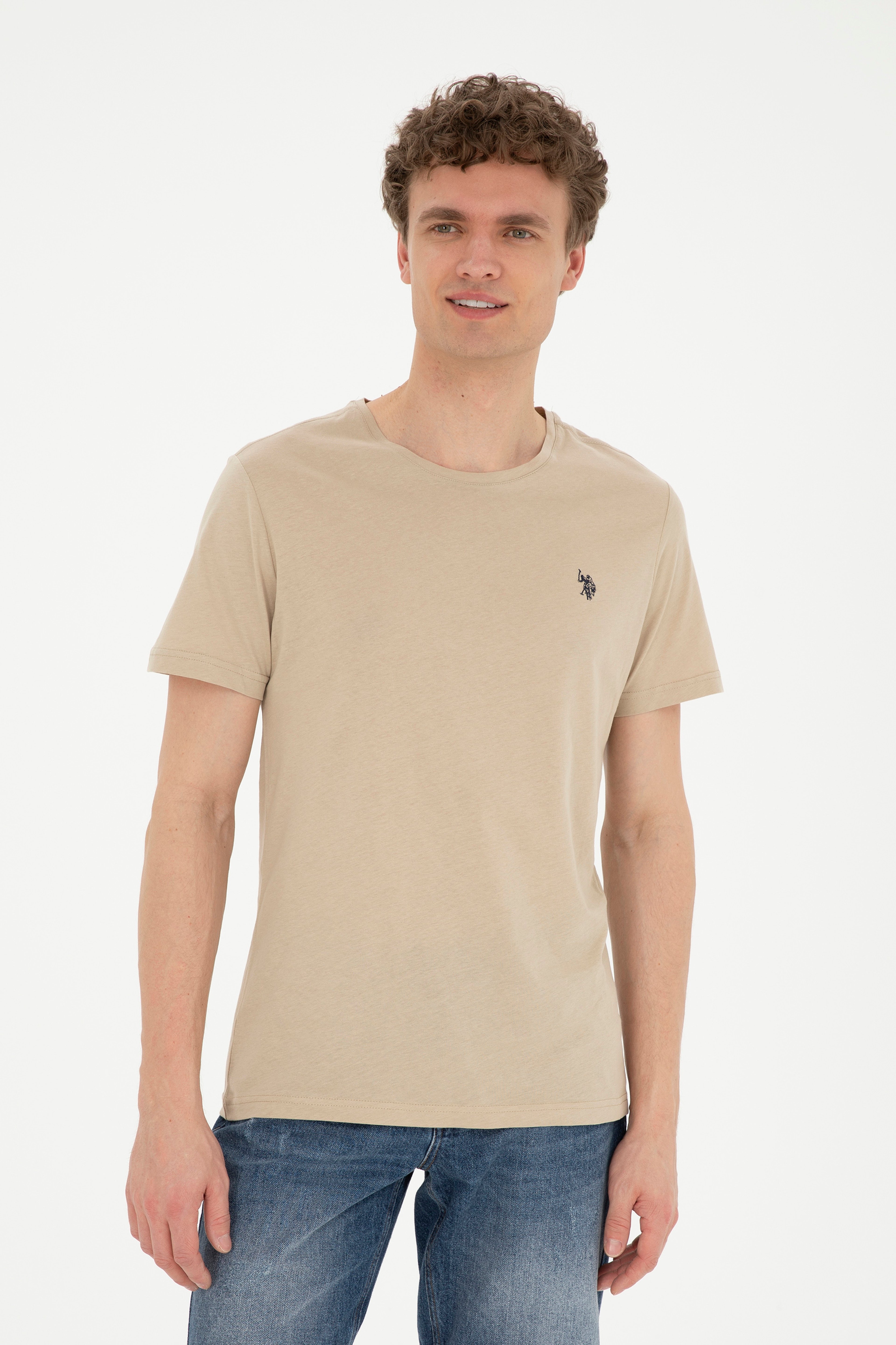 Erkek Regular Fit Bisiklet Yaka Açık Haki Basic Tişört - Image 1