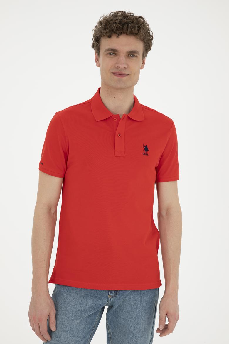 Erkek Slim Fit Polo Yaka Kırmızı Basic Tişört - 50279581065