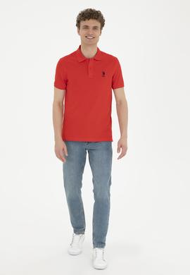 Erkek Slim Fit Polo Yaka Kırmızı Basic Tişört - 50279581065