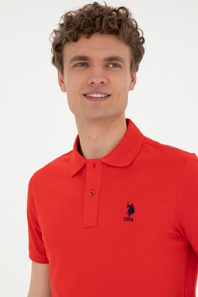 Erkek Slim Fit Polo Yaka Kırmızı Basic Tişört