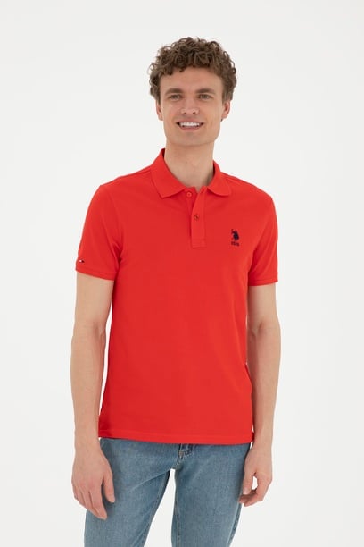 Erkek Slim Fit Polo Yaka Kırmızı Basic Tişört