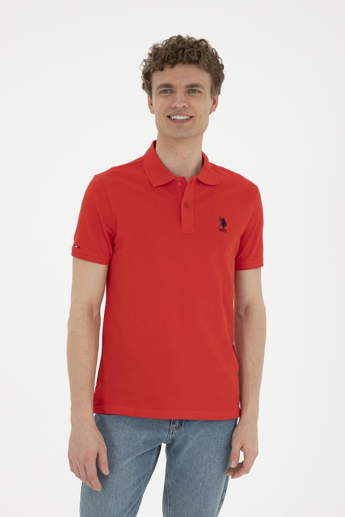 Erkek Slim Fit Polo Yaka Kırmızı Basic Tişört