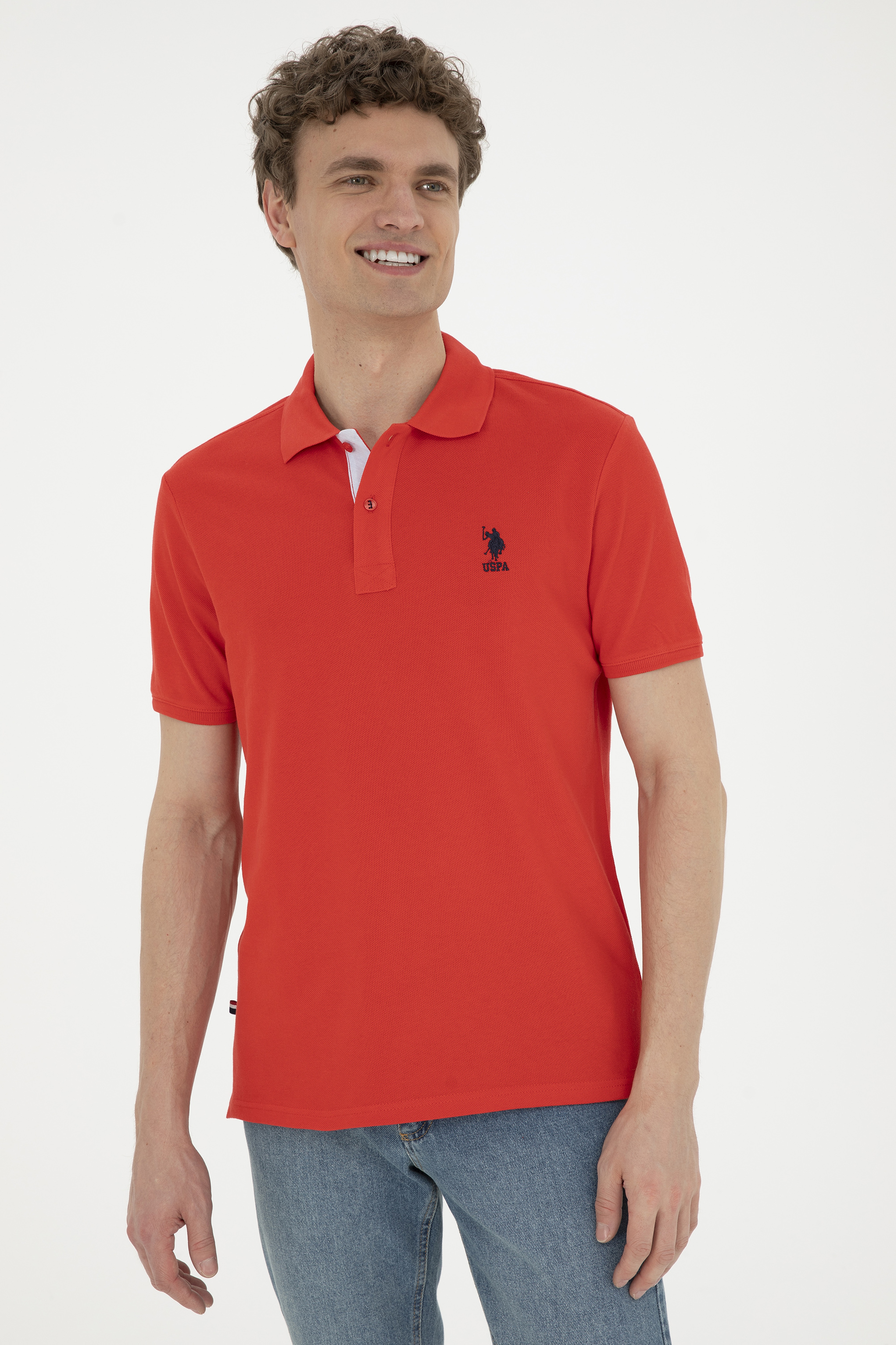 Erkek Regular Fit Polo Yaka Kırmızı Basic Tişört - Image 3