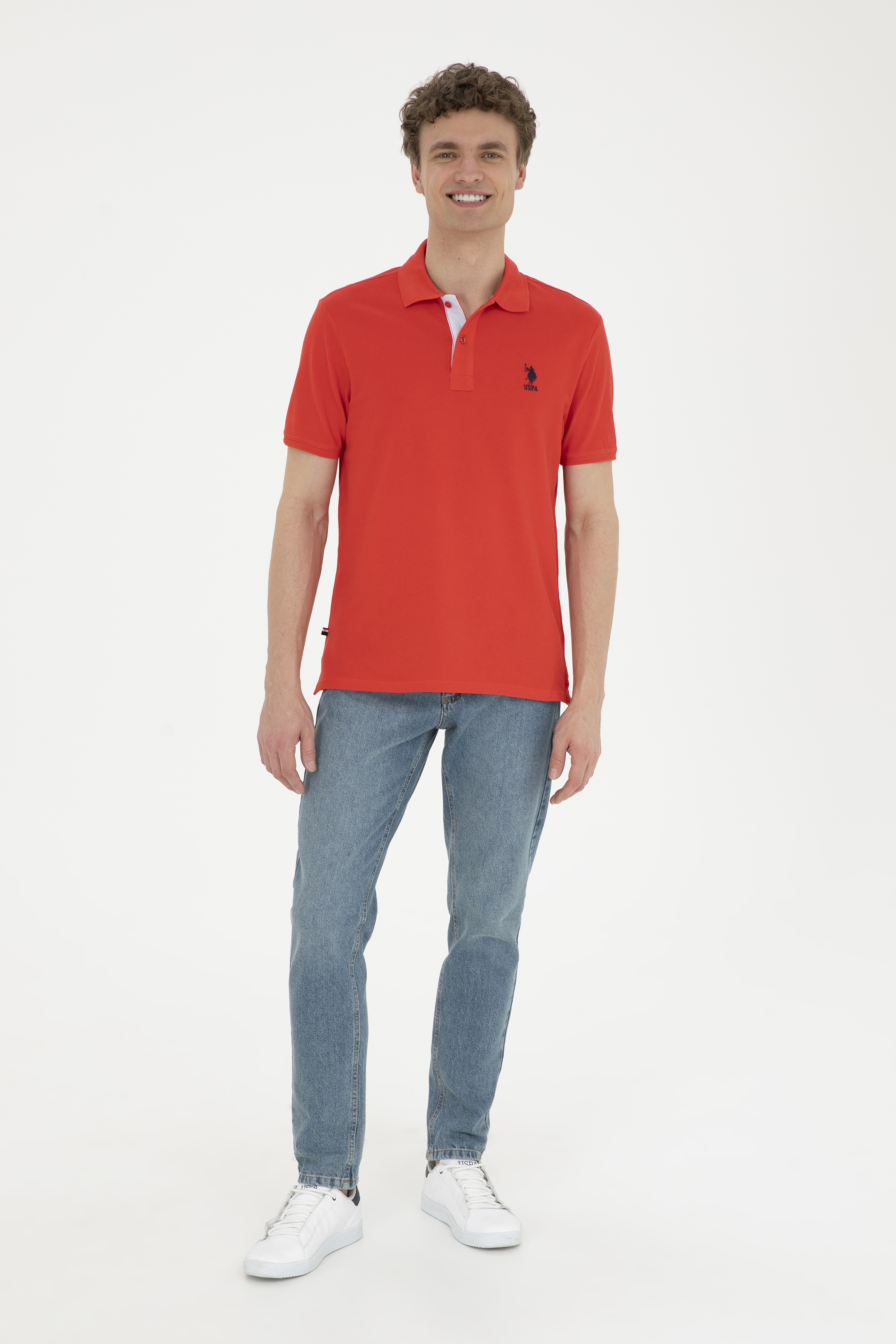 Erkek Regular Fit Polo Yaka Kırmızı Basic Tişört - Image 4