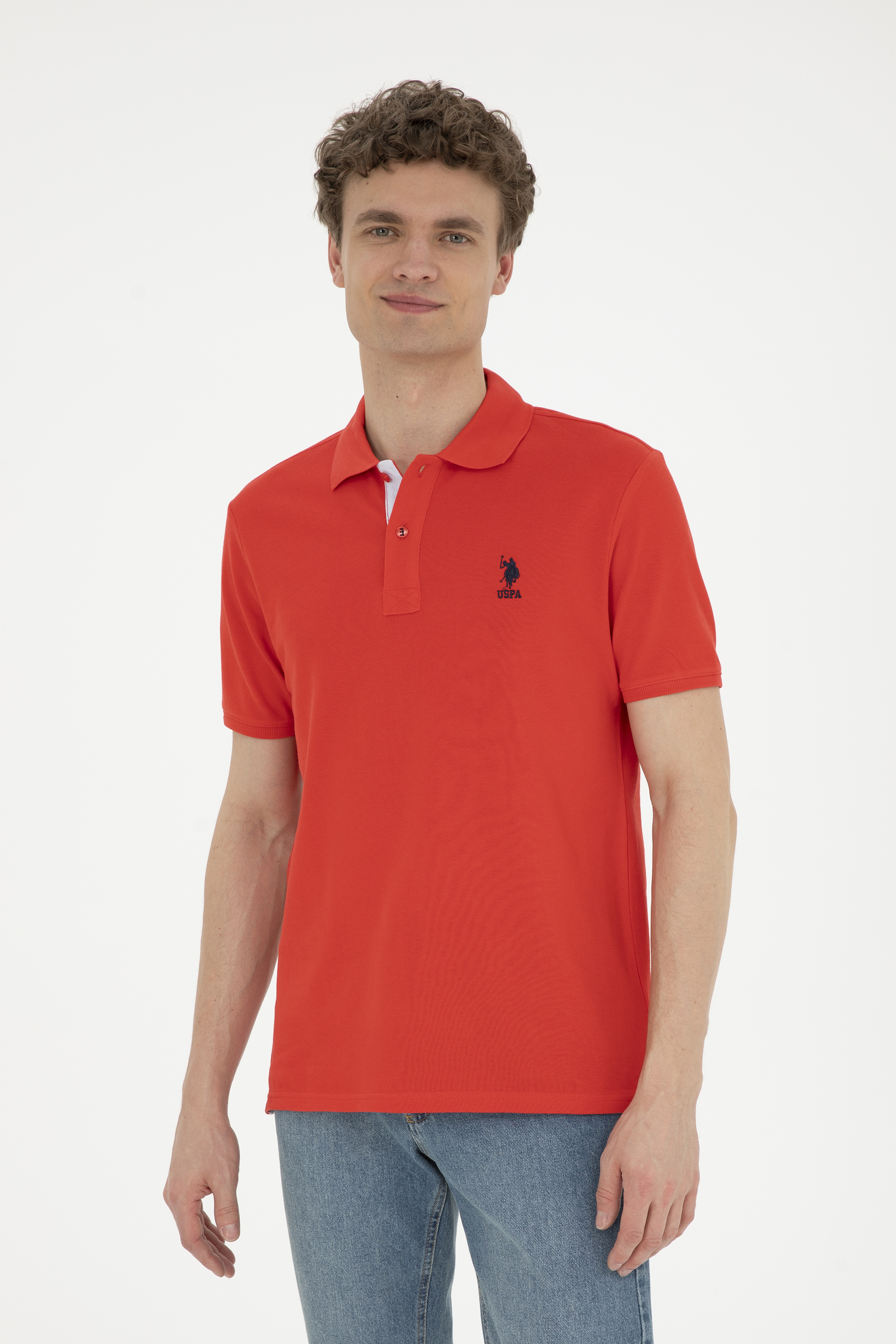 Erkek Regular Fit Polo Yaka Kırmızı Basic Tişört - Image 1