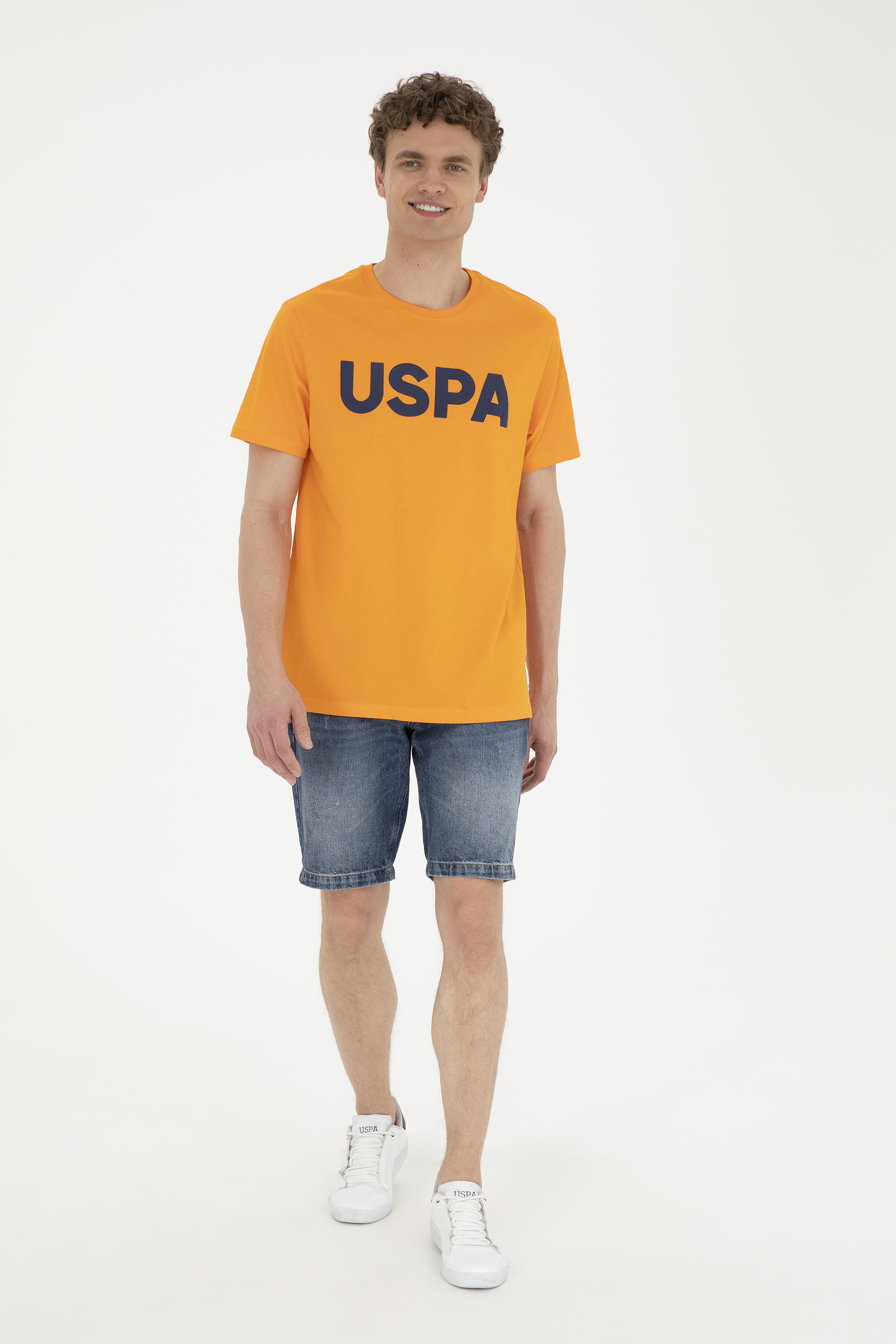 Erkek Regular Fit Bisiklet Yaka Turuncu Basic Tişört - Image 4