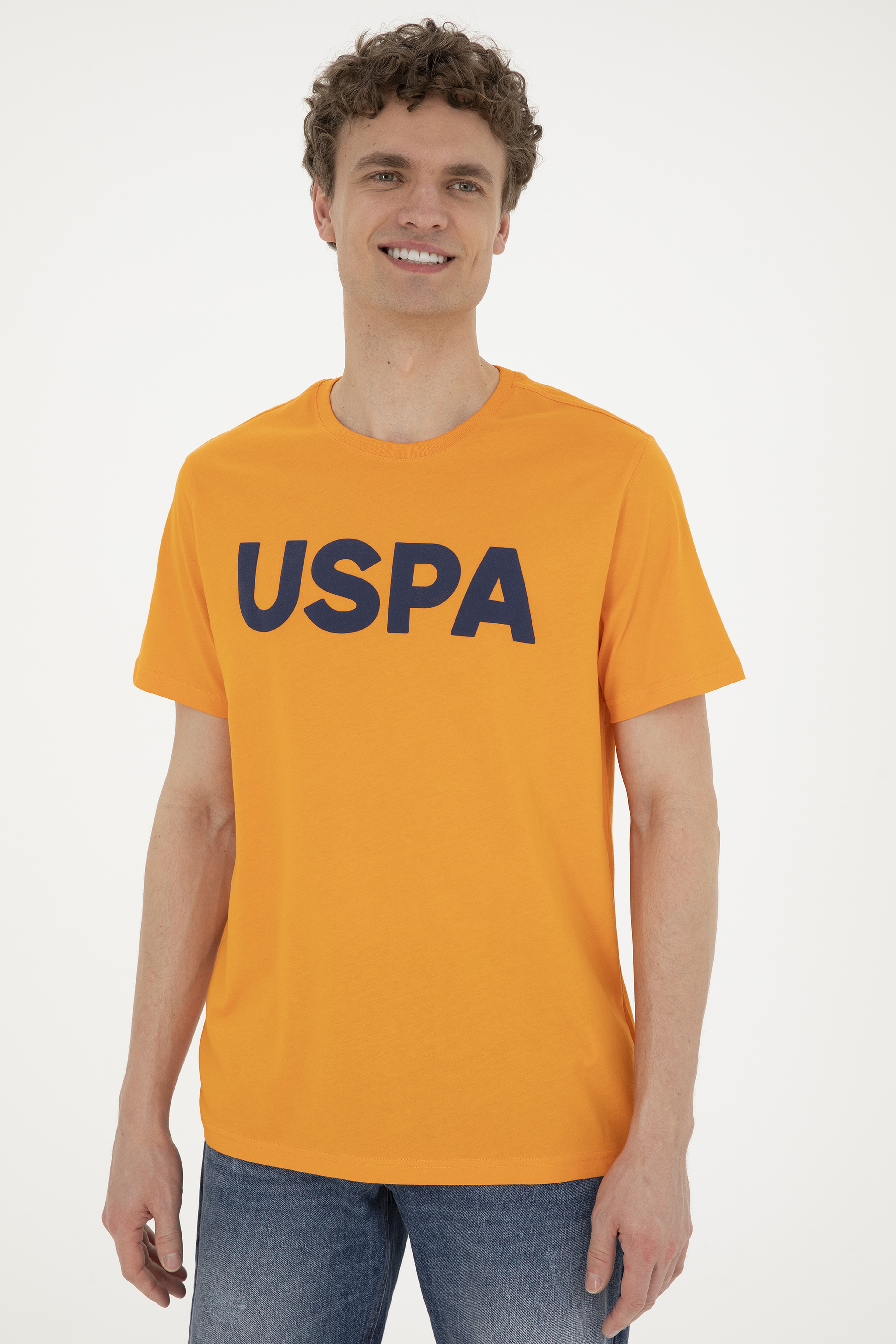 Erkek Regular Fit Bisiklet Yaka Turuncu Basic Tişört - Image 3
