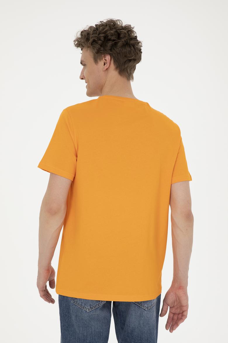 Erkek Regular Fit Bisiklet Yaka Turuncu Basic Tişört - 50279620098