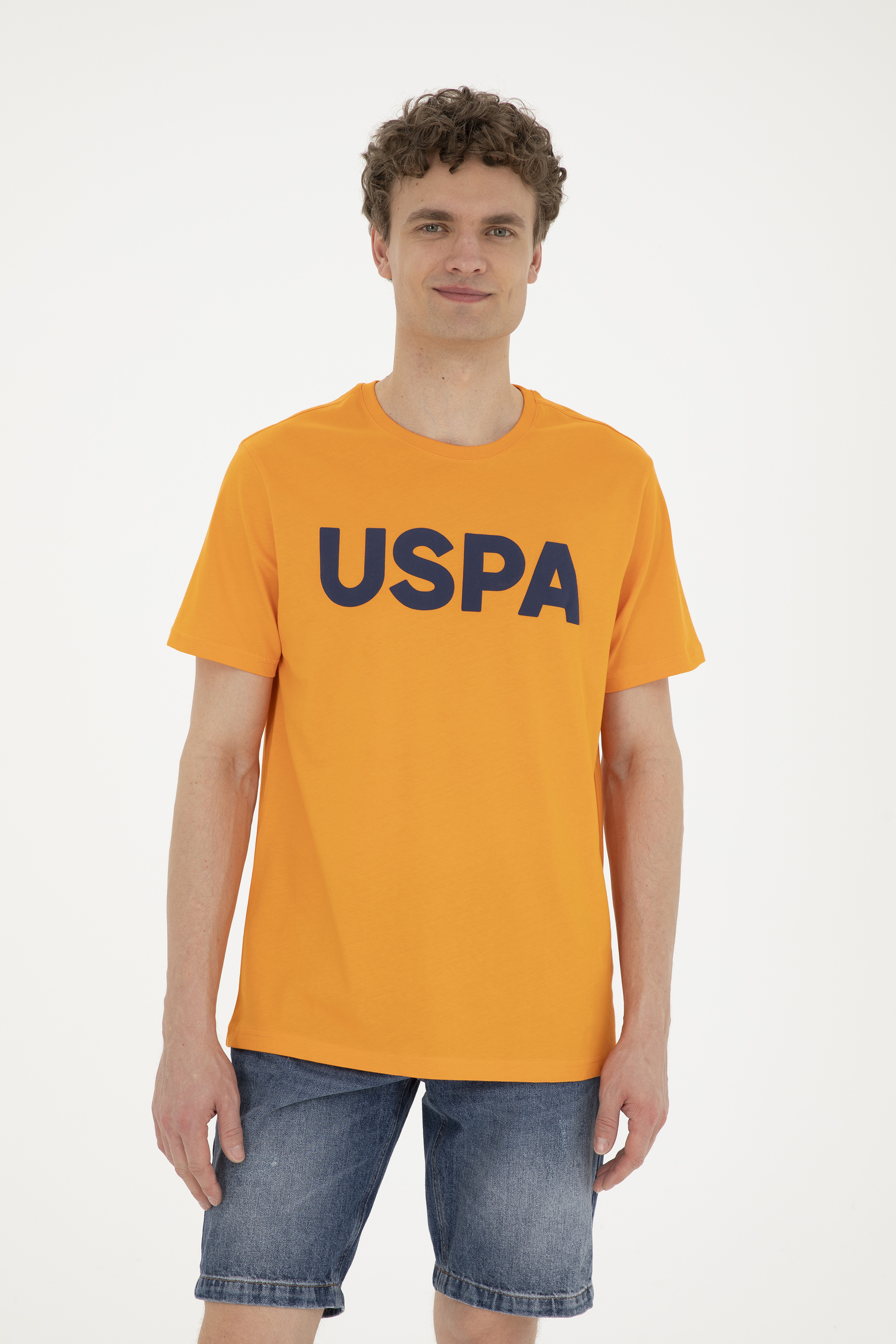 Erkek Regular Fit Bisiklet Yaka Turuncu Basic Tişört - Image 1