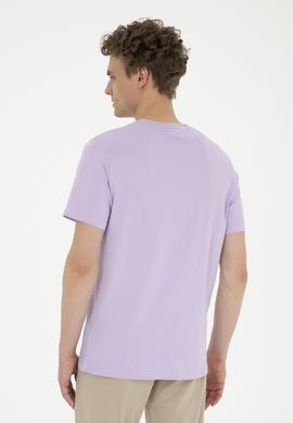 Erkek Regular Fit Bisiklet Yaka Lila Basic Tişört - 50279620258