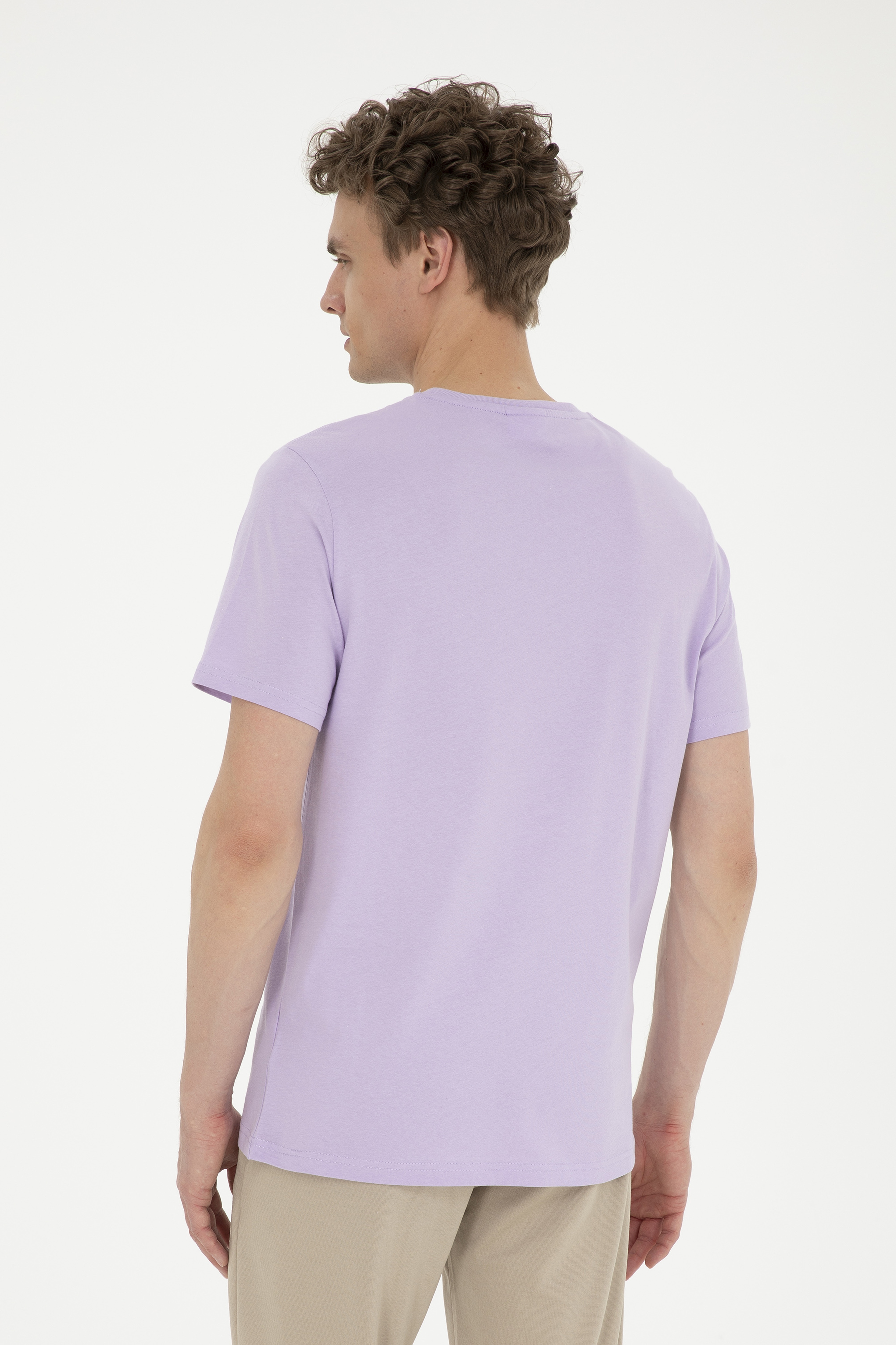 Erkek Regular Fit Bisiklet Yaka Lila Basic Tişört