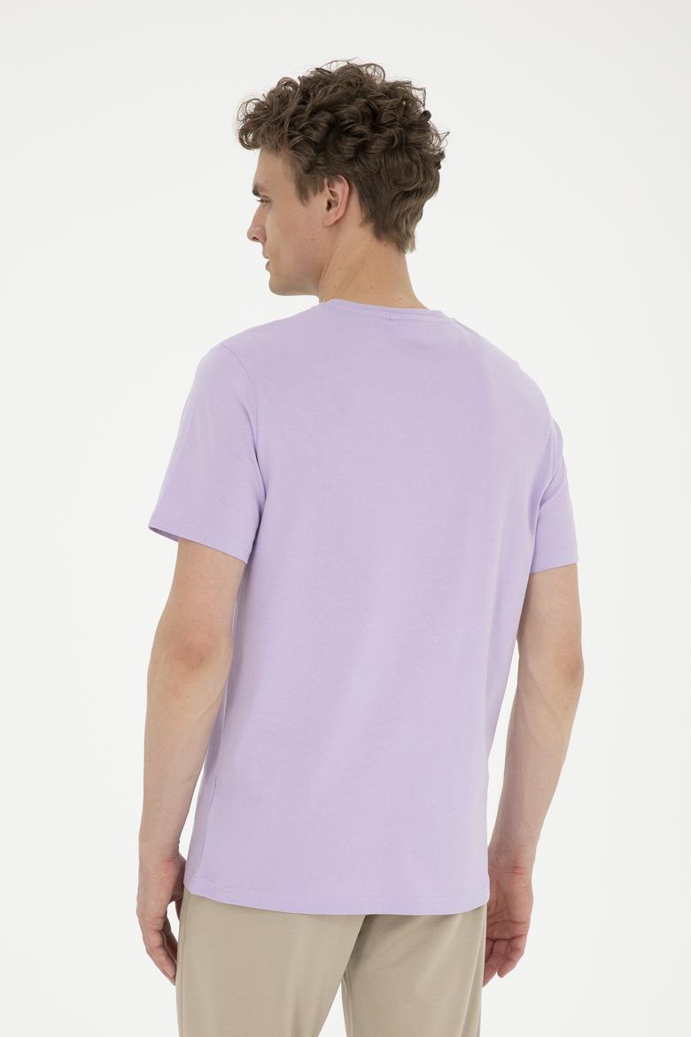 Erkek Regular Fit Bisiklet Yaka Lila Basic Tişört - 50279620258