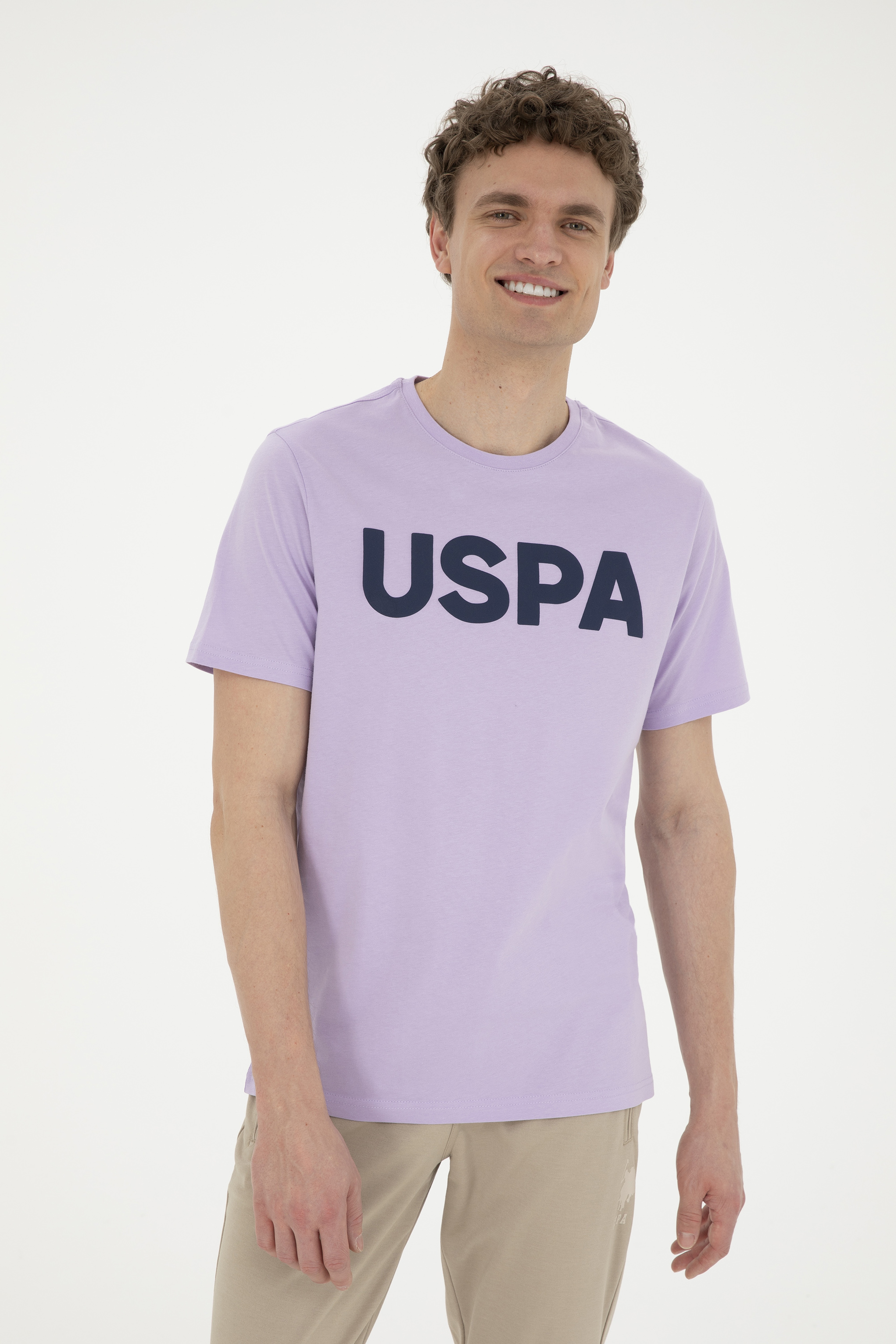 Erkek Regular Fit Bisiklet Yaka Lila Basic Tişört - Image 1
