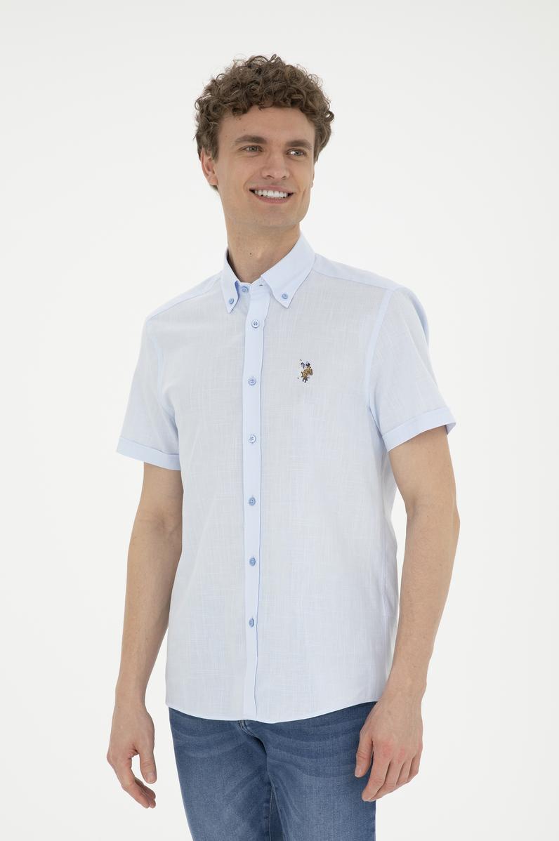 Erkek Mavi Kısa Kollu Gömlek