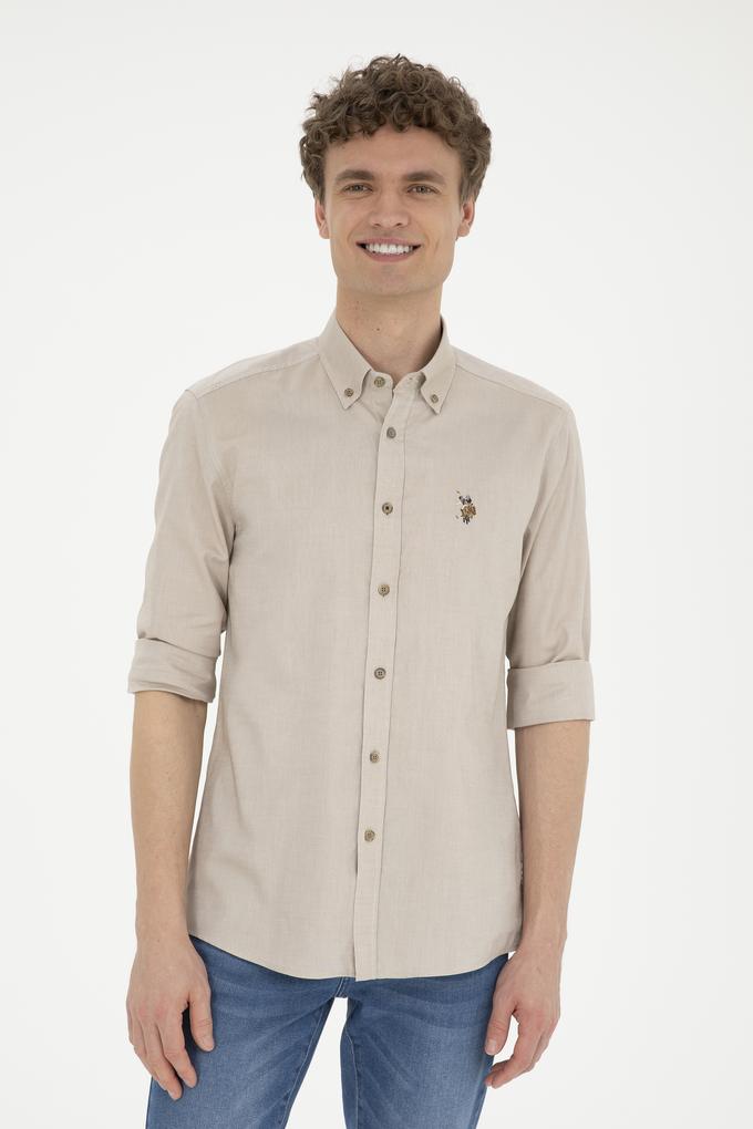 Erkek Haki Uzun Kollu Basic Gömlek