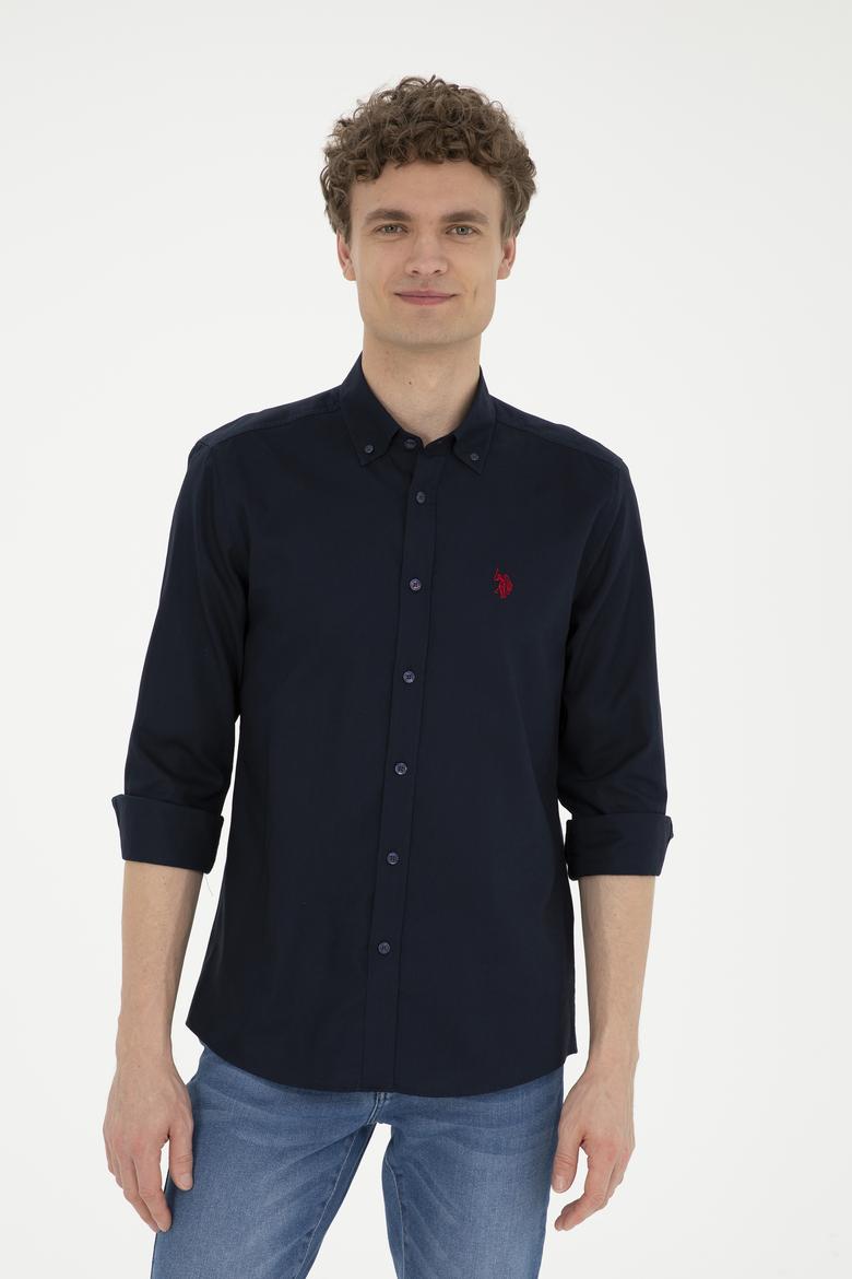 Erkek Lacivert Uzun Kollu Basic Gömlek