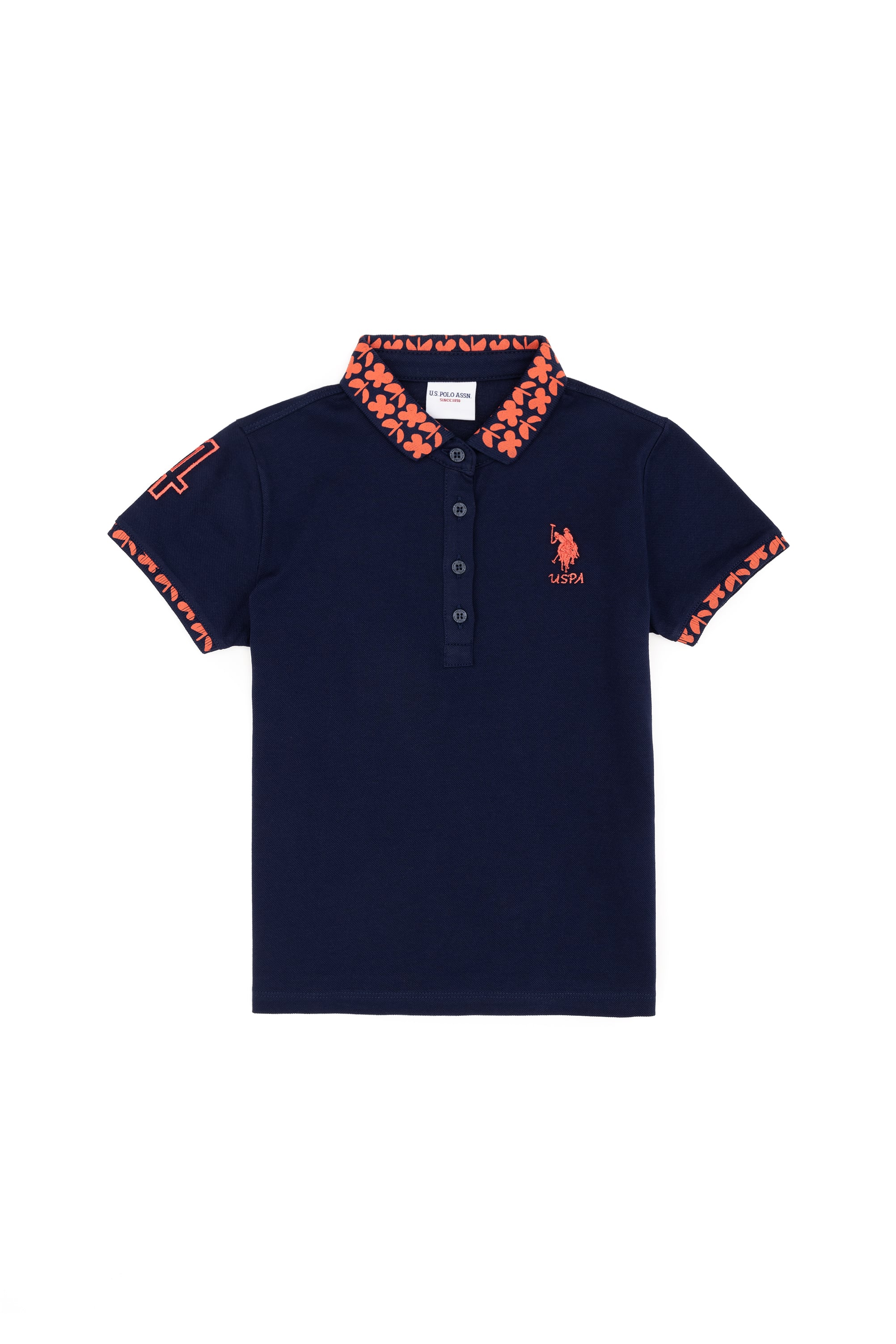 Kız Çocuk Lacivert Polo Yaka Basic Tişört - Image 1