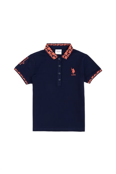 Kız Çocuk Lacivert Polo Yaka Basic Tişört