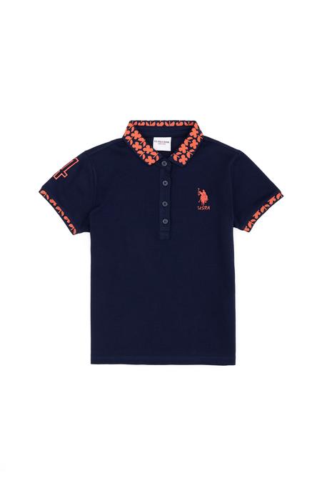 Kız Çocuk Lacivert Polo Yaka Basic Tişört