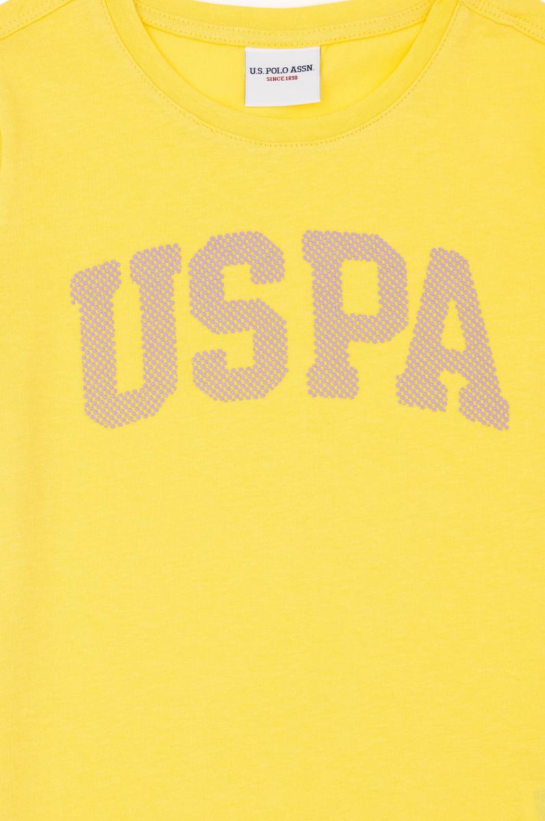 Kız Çocuk Sarı Bisiklet Yaka Basic Tişört