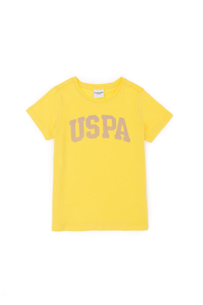 Kız Çocuk Sarı Bisiklet Yaka Basic Tişört