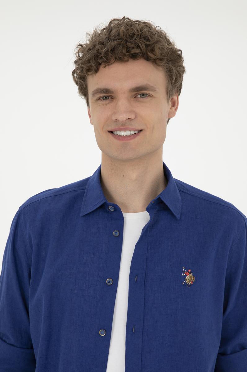 Erkek Mavi Uzun Kollu Basic Gömlek