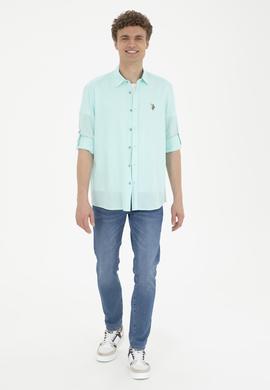 Erkek Su Yeşili Uzun Kollu Basic Gömlek - 50284297058