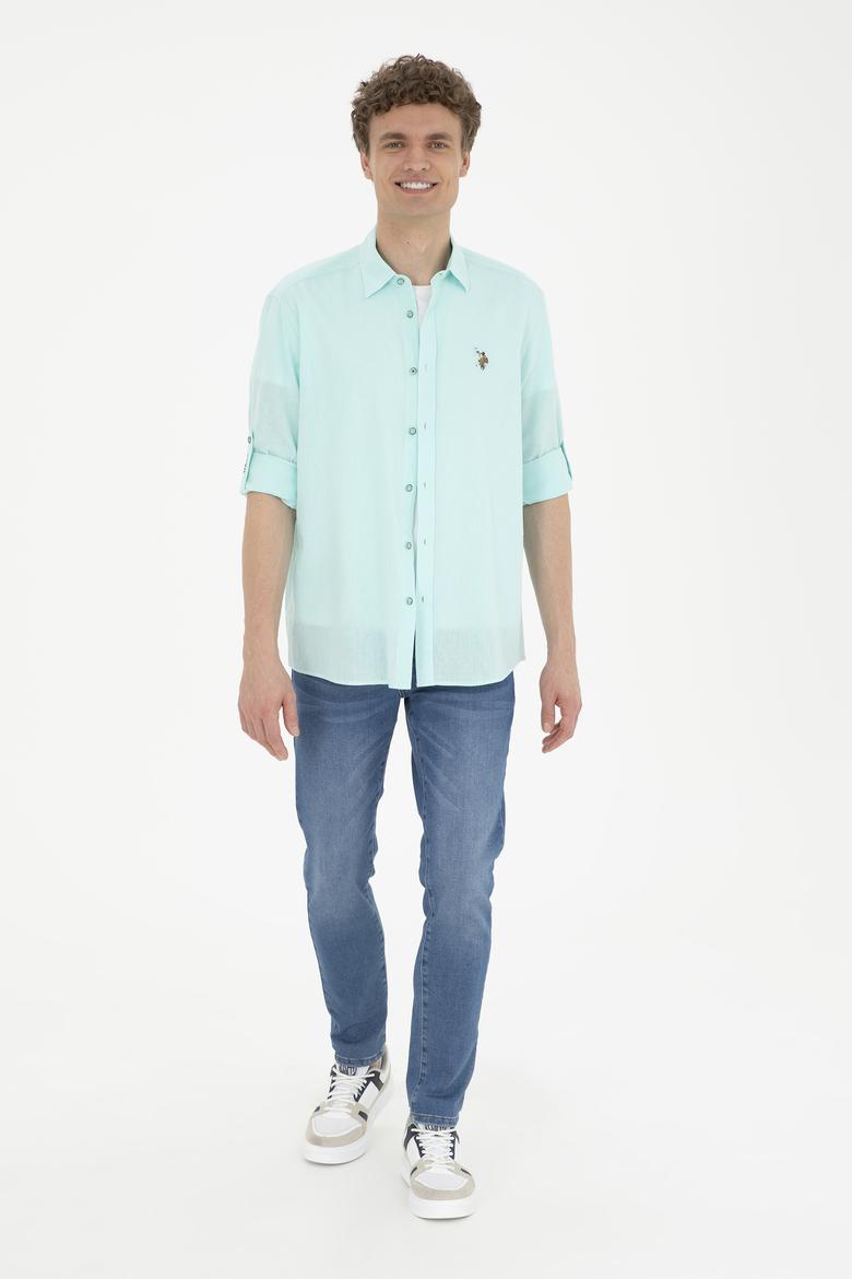 Erkek Su Yeşili Uzun Kollu Basic Gömlek - 50284297058