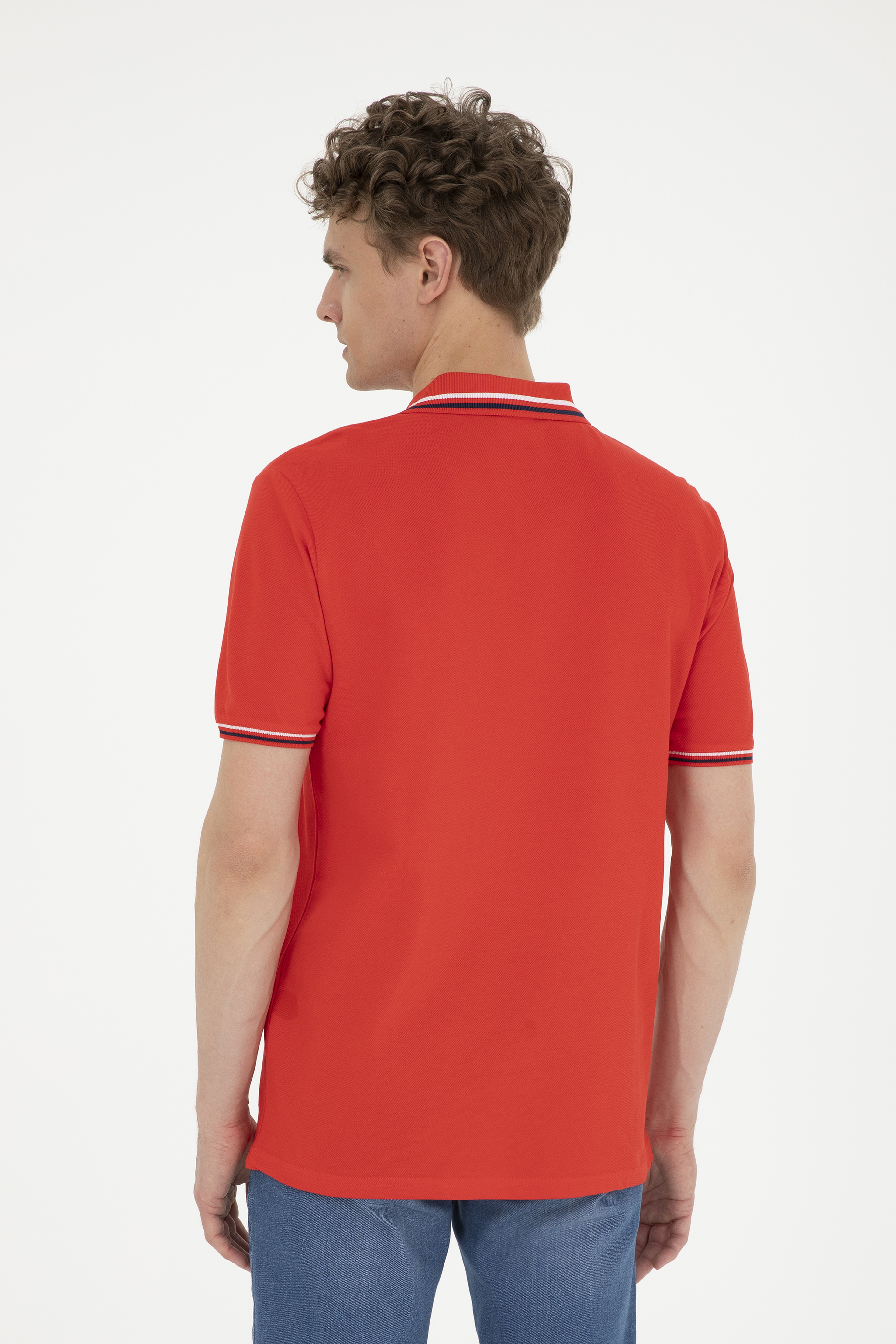 Erkek Regular Fit Polo Yaka Kırmızı Basic Tişört - Image 5