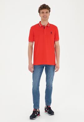 Erkek Regular Fit Polo Yaka Kırmızı Basic Tişört - 50284639019