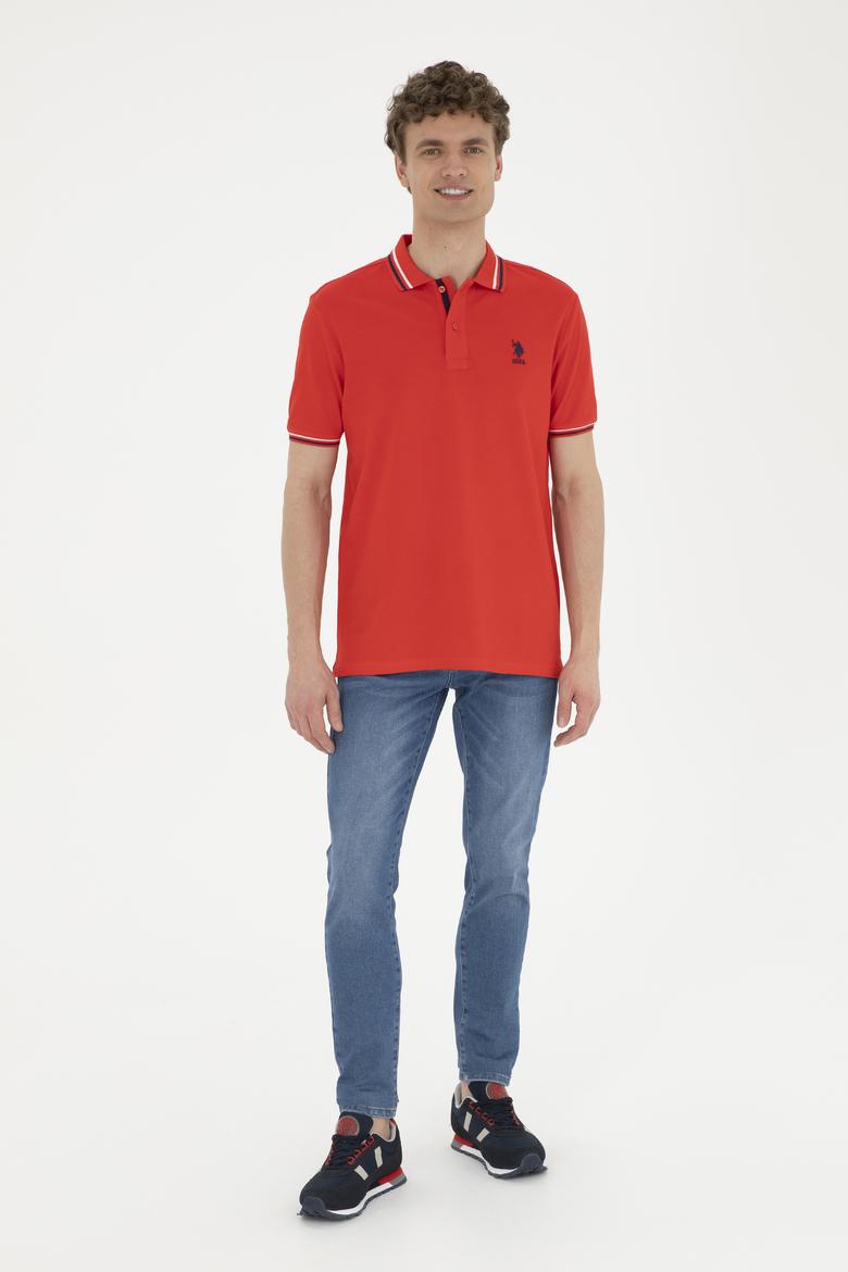 Erkek Regular Fit Polo Yaka Kırmızı Basic Tişört - 50284639019