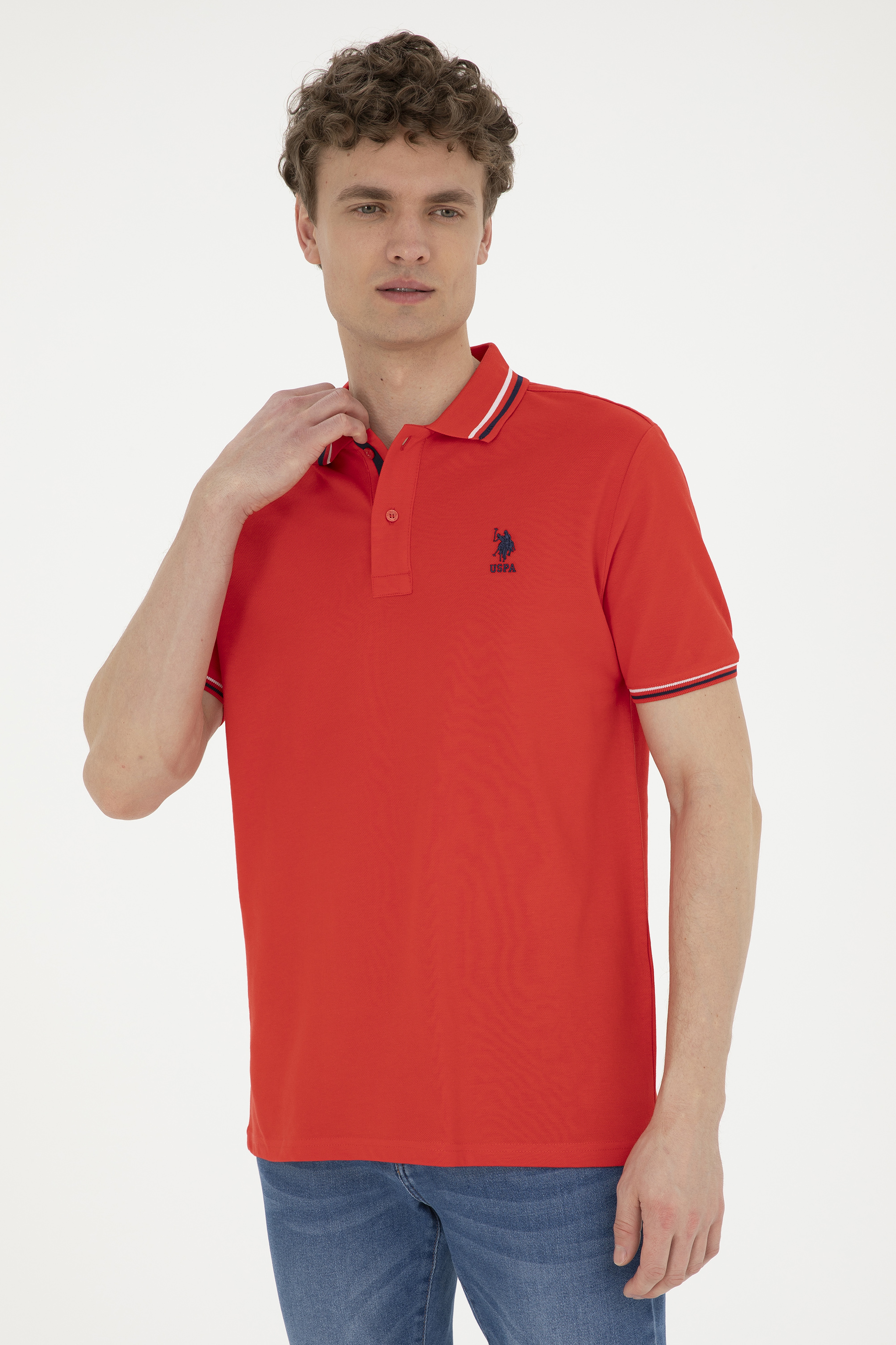 Erkek Regular Fit Polo Yaka Kırmızı Basic Tişört - Image 3