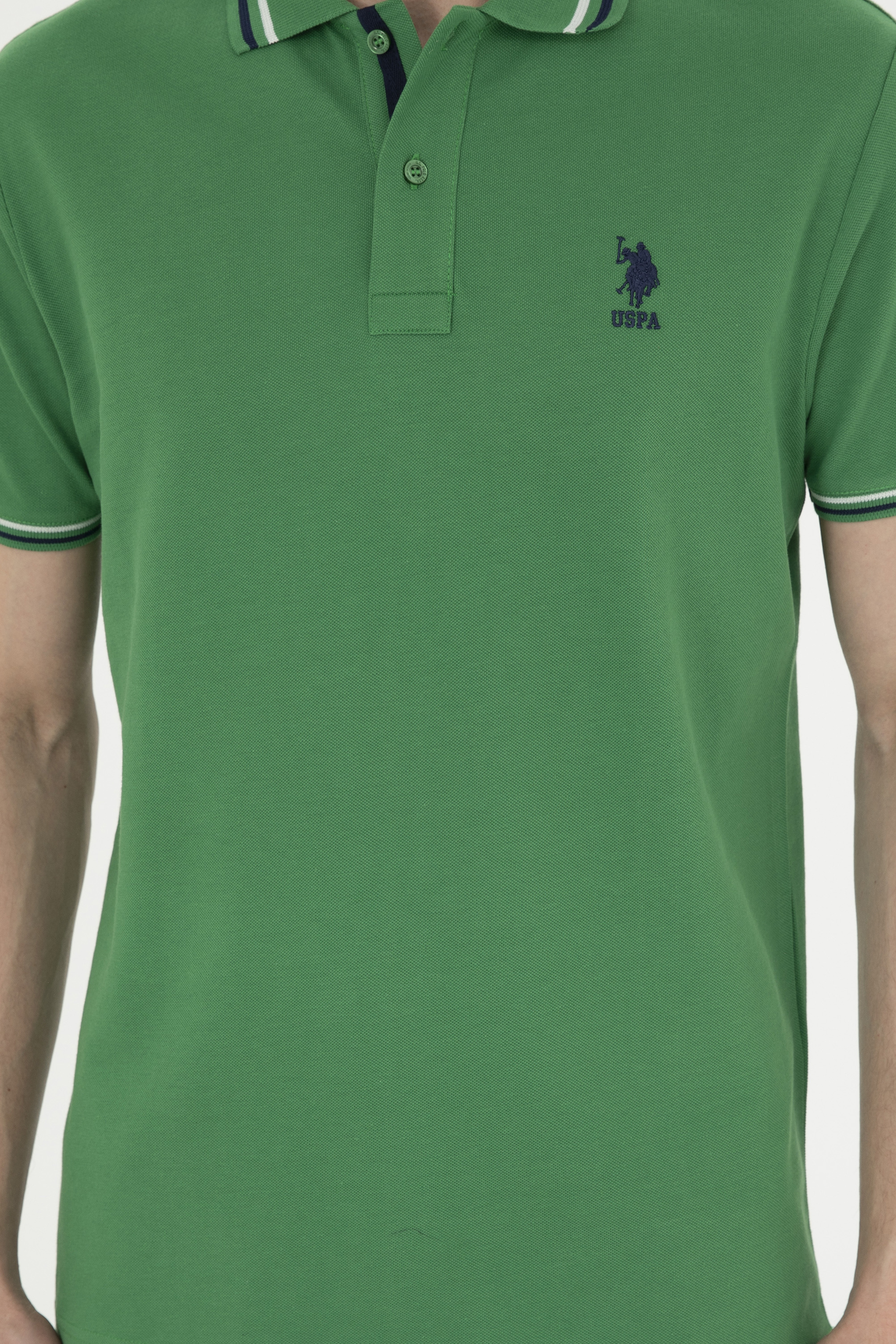 Erkek Regular Fit Polo Yaka Yeşil Basic Tişört - Image 6
