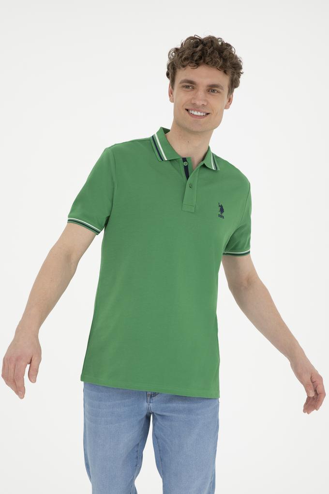 Erkek Regular Fit Polo Yaka Yeşil Basic Tişört