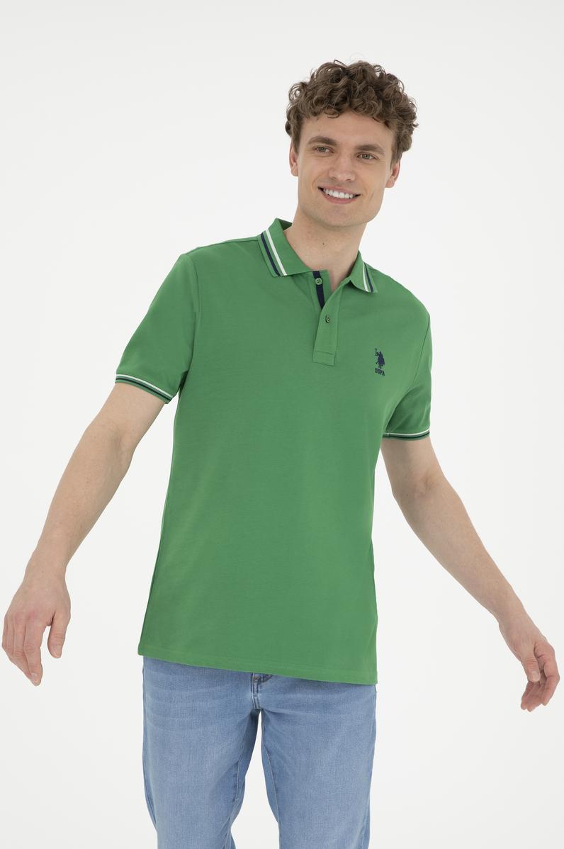 Erkek Regular Fit Polo Yaka Yeşil Basic Tişört
